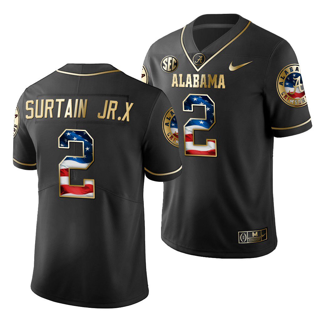 Men's Alabama Crimson Tide Patrick Surtain Jr. #2 Black Golden Limited Edition 2019 Stars and Stripes NCAA College Football Jersey